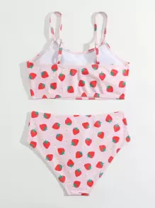 Conjunto de bikini con estampado de fresa para niña preadolescente, ideal para verano y playa - Rosa - Ver 2