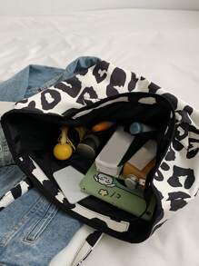 Túi Tote In Họa Tiết Bò Thiết Kế Ngách, Túi Đeo Vai Nhẹ Thời Trang Di Động, Túi Nữ Phong Cách Retro Thường Ngày Phổ Biến, Thích Hợp Đi Làm, Cắm Trại Và Lưu Trữ - Đen và trắng - Xem 7