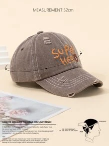 Niños Gorra de béisbol con bordado de letra & oso de dibujos animados desgarro - Caqui - Ver 4