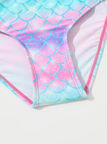 青少年女孩鱼鳞印花比基尼套装带沙滩裙夏季海滩 - 彩色 - 查看 4