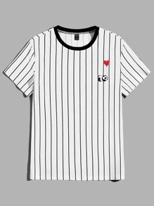 Manfinity RebelGame Hombres Camiseta de rayas & con estampado de panda - Blanco - Ver 1