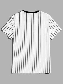 Manfinity RebelGame Hombres Camiseta de rayas & con estampado de panda - Blanco - Ver 2