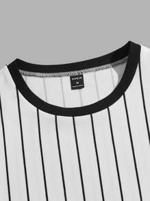 Manfinity RebelGame Hombres Camiseta de rayas & con estampado de panda - Blanco - Ver 3