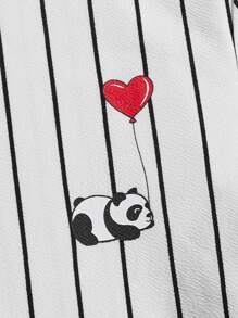 Manfinity RebelGame Hombres Camiseta de rayas & con estampado de panda - Blanco - Ver 4