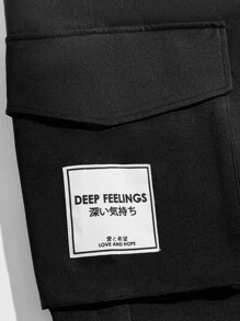 Manfinity Men Letter Graphic Flap Pocket Drawstring Waist Trousers - Black - View 3