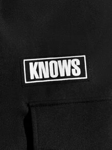 Manfinity Men Letter Graphic Flap Pocket Drawstring Waist Trousers - Black - View 5