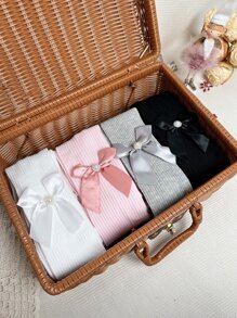 4雙小女童蝴蝶結裝飾褲襪 - 彩色 - 查看 2