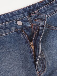 High Waisted  Buttoned Denim Skirt - Dark Wash - View 6