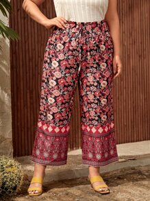 SHEIN VCAY 大碼印花前繫帶長褲 - 彩色 - 查看 1