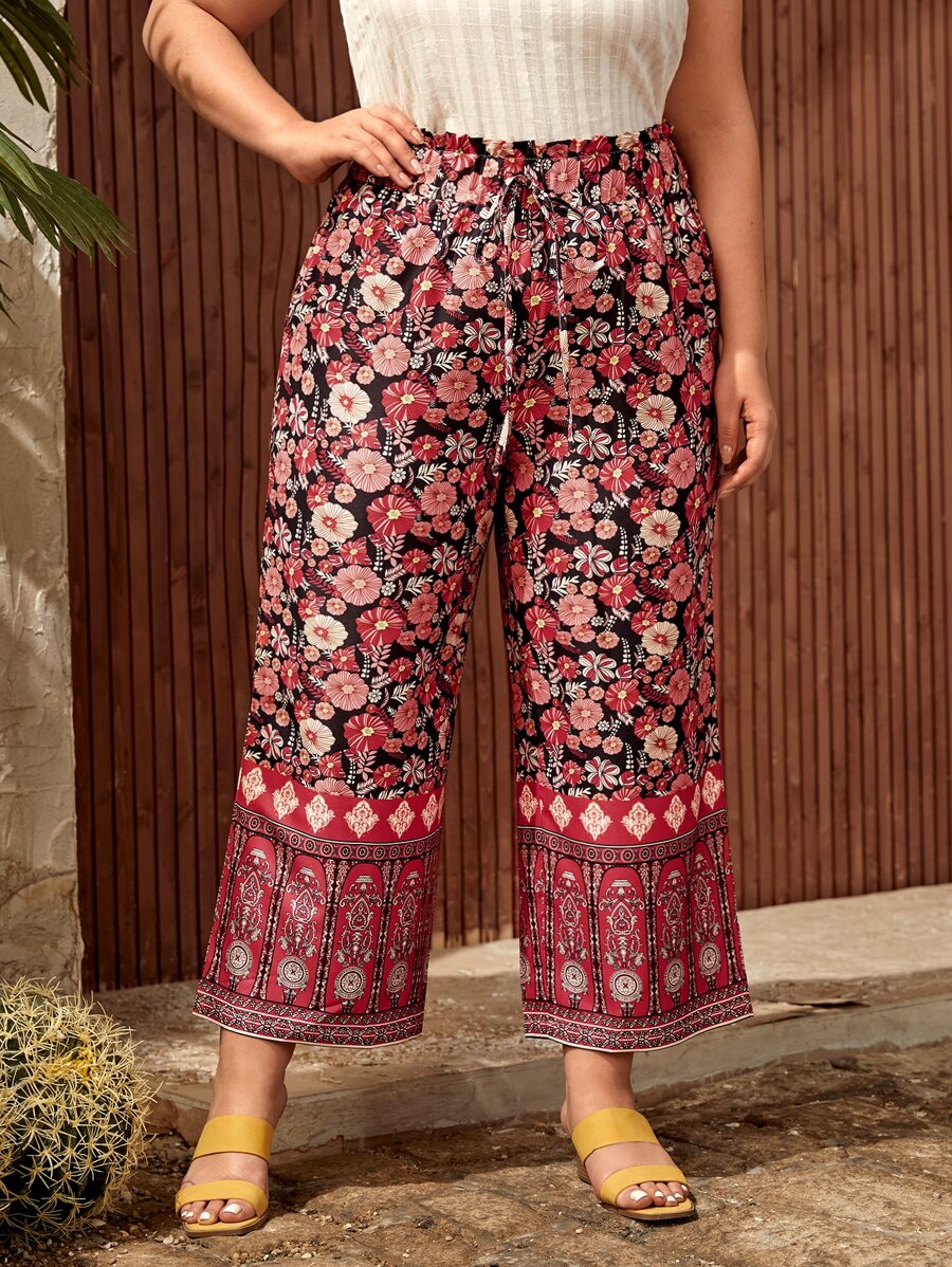 SHEIN VCAY 大碼印花前繫帶長褲 - 彩色 - 查看 1