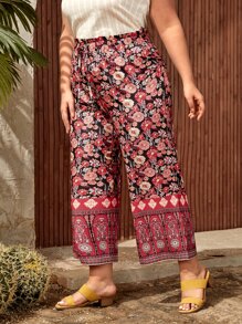 SHEIN VCAY 大碼印花前繫帶長褲 - 彩色 - 查看 3