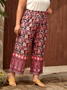 SHEIN VCAY 大碼印花前繫帶長褲 - 彩色 - 查看 4