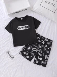 Boys Battery Capacity & Letter Graphic PJ Set - Black - View 1