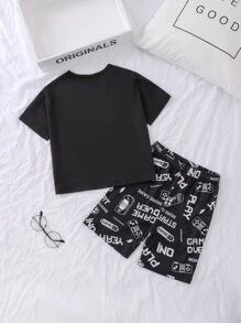 Boys Battery Capacity & Letter Graphic PJ Set - Black - View 2