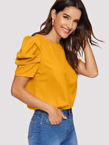 SHEIN Clasi Áo sơ mi nữ Nút màu trơn Thanh lịch - Màu Mù tạt vàng - Xem 6