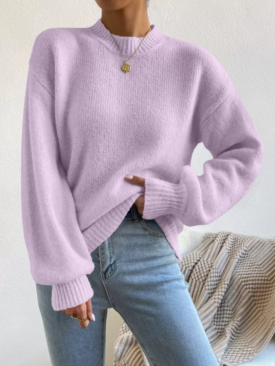 Chiquease Mock Neck Drop Shoulder Jumper - Lilac Purple - View 1