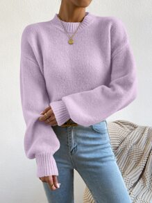 Chiquease Mock Neck Drop Shoulder Jumper - Lilac Purple - View 3