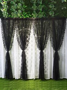 花卉蕾絲單片透視窗簾 - 黑色 - 查看 5