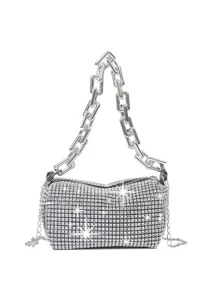 Lightweight,Business Casual Rhinestone Decor Bucket Bag Mini Drawstring Design, Clear Bag Faux Pearl Bag Evening Bag,Dinner Bag Glamorous,Elegant,Exquisite,Quiet Luxury Rhinestone For Party Girl,Woman,Bride Perfect For Party,Dinner/Banquetchristmas Party Dress - Silver - View 2