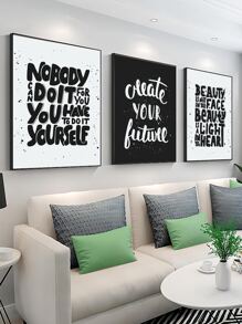 3 bức tranh có khung đồ họa khẩu hiệu - Đen và trắng - Xem 2