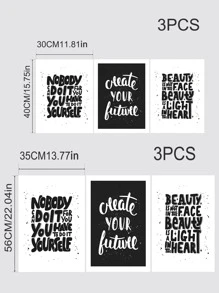 3 bức tranh có khung đồ họa khẩu hiệu - Đen và trắng - Xem 7