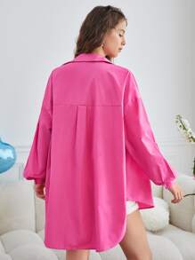 SHEIN EZwear 花卉圖案和心水鑽落肩袖高低下擺襯衫