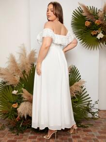 SHEIN Belle Plus Off Shoulder Ruffle Trim Chiffon Wedding Dress - White - View 2