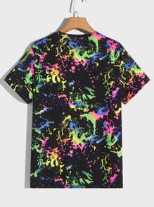 BRENVOR Men Reflective Colorful Splash Ink Print Short Sleeve Tee, For Going Out, For Friends, Summer - Black - View 3
