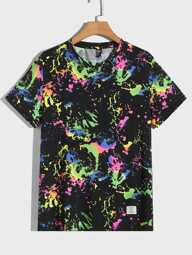 Manfinity BRENVOR Men Reflective Colorful Splash Ink Print Short Sleeve Tee, For Going Out, For Friends, Summer