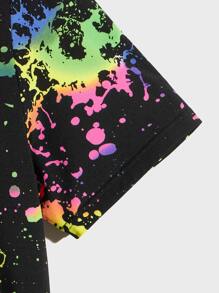 BRENVOR Men Reflective Colorful Splash Ink Print Short Sleeve Tee, For Going Out, For Friends, Summer - Black - View 5
