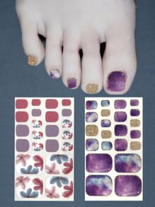 2張花卉圖案腳趾甲藝術貼紙和1入組脚趾甲銼 - 彩色 - 查看 1
