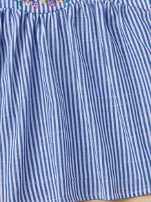 SHEIN Toddler Girls Striped Floral Embroidery Flounce Sleeve Peplum Blouse - Blue - View 4