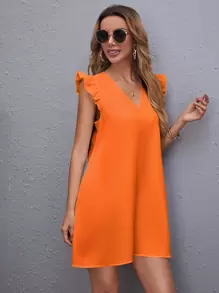 SHEIN Clasi Ruffle Armhole Solid Tunic Dress - Orange - View 2