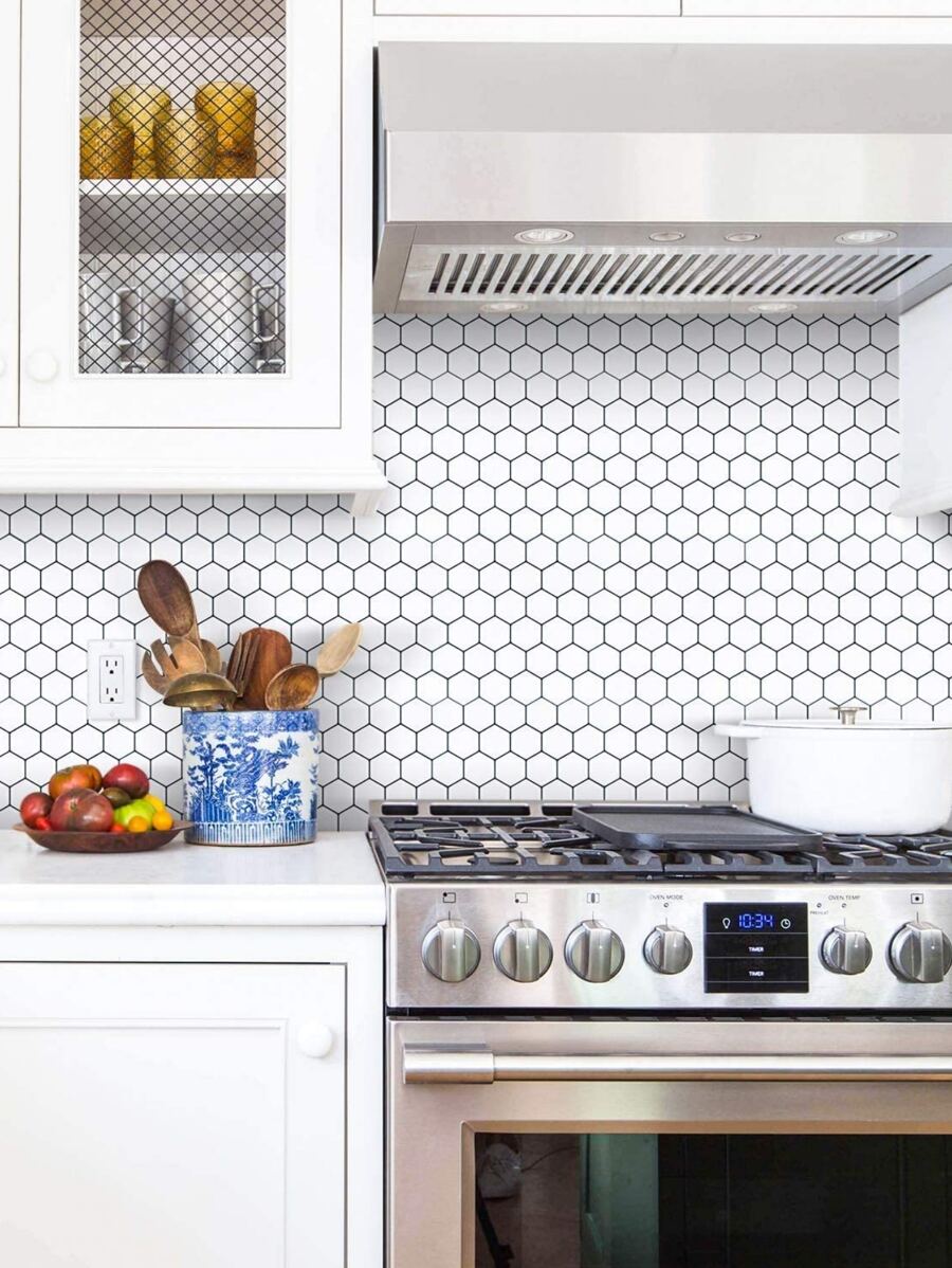 1pc Geometric Pattern Kitchen Sticker - Black and White - View 1