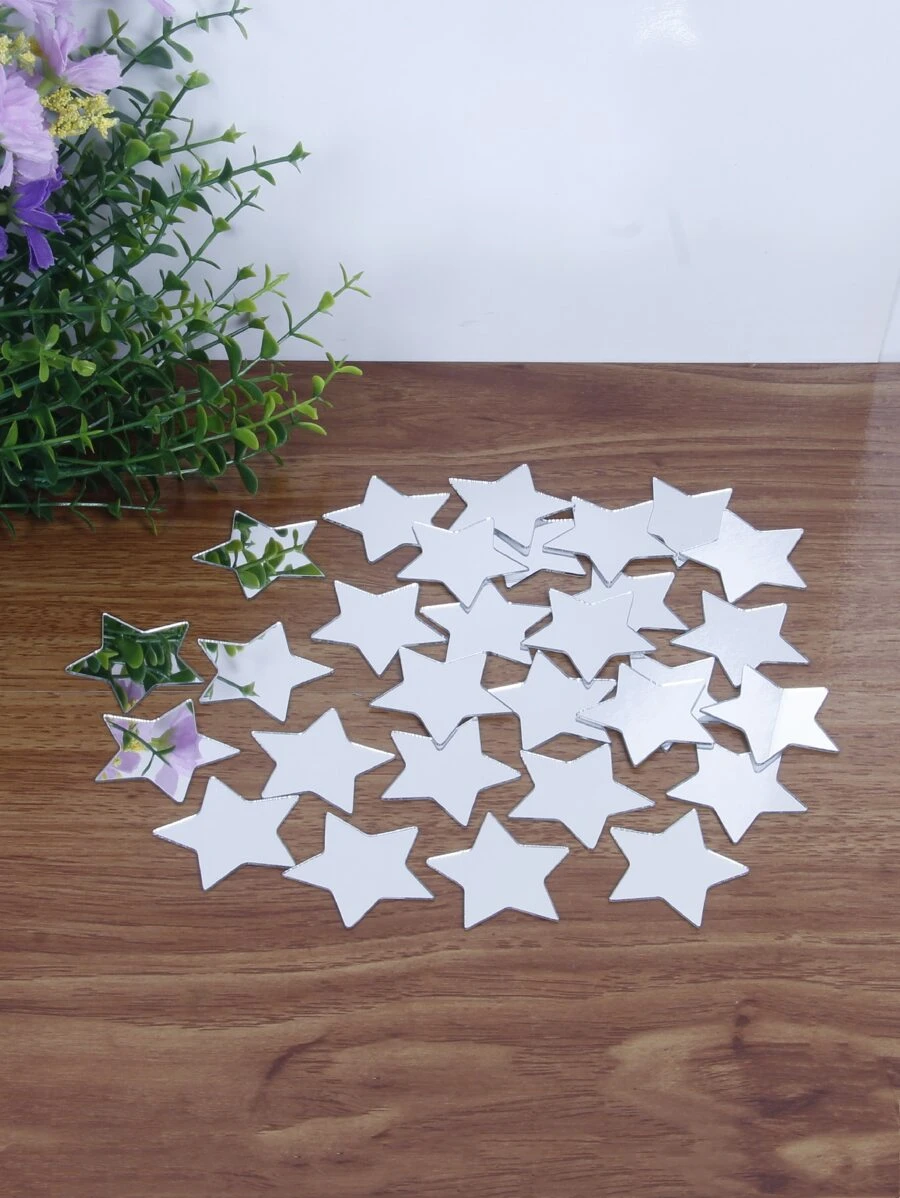 50pcs Star Shaped Mirror Wall Sticker, Silver Decorative Mirror For
