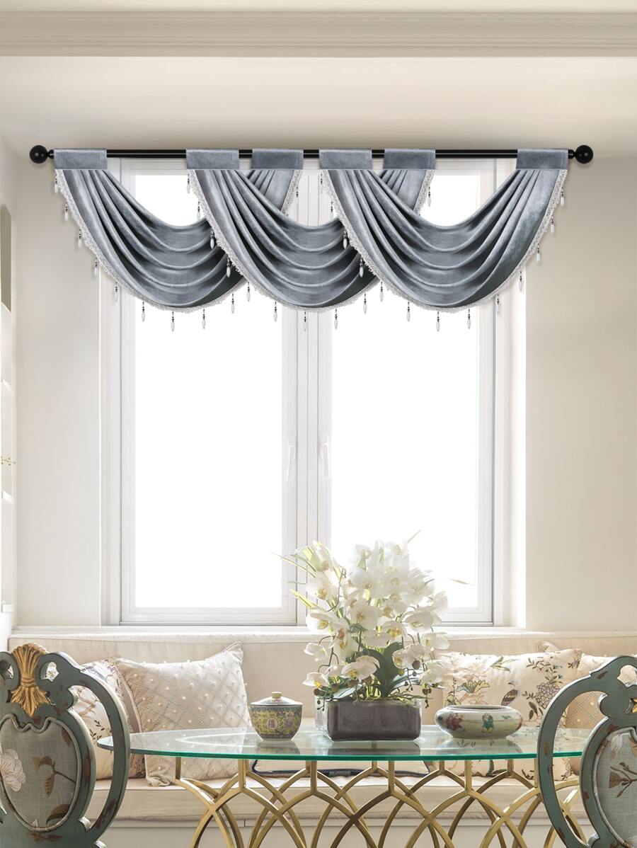 1入組釘珠流蘇裝飾窗帷 - 灰色 - 查看 1