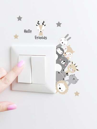 2 件卡通动物印花开关插座墙贴、贴纸、墙贴花、乙烯基贴花用于家居装饰、春季装饰品让您的家焕然一新、拉玛装饰贴纸礼物生日毕业