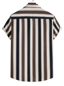 Manfinity Men Vertical Striped Button Up Shirt Without Tee - Multicolor - View 2