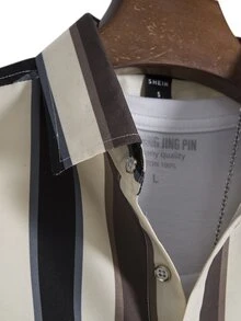 Manfinity Men Vertical Striped Button Up Shirt Without Tee - Multicolor - View 4