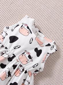 Baby Girl Cow Print Dress & Headband - White - View 3
