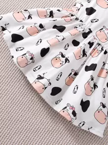 Baby Girl Cow Print Dress & Headband - White - View 4
