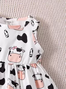 Baby Girl Cow Print Dress & Headband - White - View 5