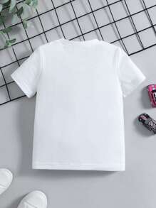 SHEIN garoto jovem Branco Veículo Minimalista & Fofo Estilo De Rua Camiseta , Regular Manga Curta , Verão