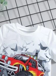 SHEIN garoto jovem Branco Veículo Minimalista & Fofo Estilo De Rua Camiseta , Regular Manga Curta , Verão