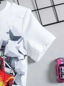 SHEIN garoto jovem Branco Veículo Minimalista & Fofo Estilo De Rua Camiseta , Regular Manga Curta , Verão