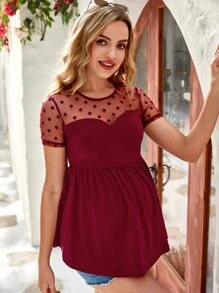 SHEIN Maternity Dobby Mesh Ruffle Hem Top - Burgundy - View 4
