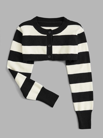 條紋圖案短款開衫