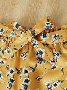 SHEIN Áo phông hình cô gái trẻ có nơ phía trước và quần có thắt lưng in hoa - Nhiều màu - Xem 3