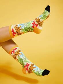 Tropical Equinox Tiger Pattern Crew Socks - Multicolor - View 2