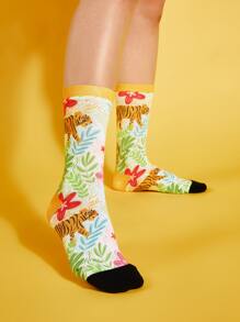 Tropical Equinox Tiger Pattern Crew Socks - Multicolor - View 4